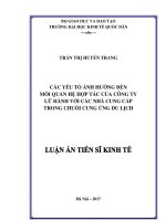 Các yếu tố ảnh hưởng đến mối quan hệ hợp tác của công ty lữ hành với các nhà cung cấp trong chuỗi cung ứng du lịch 
