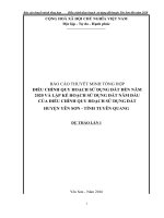 BÁO CÁO THUYẾT MINH TỔNG HỢPĐIỀU CHỈNH QUY HOẠCH SỬ DỤNG ĐẤT ĐẾN NĂM 2020 VÀ LẬP KẾ HOẠCH SỬ DỤNG ĐẤT NĂM ĐẦU CỦA ĐIỀU CHỈNH QUY HOẠCH SỬ DỤNG ĐẤT HUYỆN YÊN SƠN - TỈNH TUYÊN QUANG