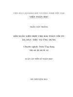 Đối ngẫu liên hợp cho bài toán tối ưu đa mục tiêu và ứng dụng (LA tiến sĩ)