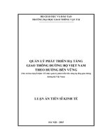 Quản lý phát triển hạ tầng giao thông đường bộ Việt Nam theo hướng bền vững (LA tiến sĩ)