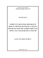 Nghiên cứu một số đặc điểm dịch tễ bệnh ve chó ở huyện Đầm Hà và Hải Hà  tỉnh Quảng Ninh, thử nghiệm chiết xuất Thuốc lào và Bách bộ trị ve cho chó (LV thạc sĩ)