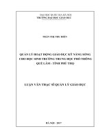 tóm tắt Quản lý hoạt động giáo dục kỹ năng sống cho học sinh trường THPT Quế Lâm – tỉnh Phú Thọ
