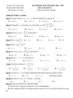 Đề thi học kì 2 môn Toán lớp 11 trường THPT Thiệu Hóa, Thanh Hóa năm học 2016  2017 