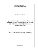 tóm tắt Quản lý hoạt động giáo dục kĩ năng sống cho học sinh bán trú tại trường THPT Hà Lang, huyện Chiêm Hóa, tỉnh Tuyên Quang