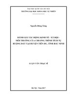 Đánh giá tác động kinh tế - xã hội - môi trường của chương trình tích tụ ruộng đất tại Huyện Tiên Du, Tỉnh Bắc Ninh