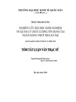 Nghiên cứu bài học kinh nghiệm về quản lý chất lượng tín dụng tại ngân hàng TMCP nhà hà nội (tóm tắt  trích đoạn)
