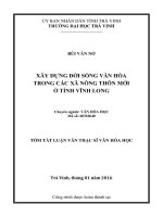 Xây dựng đời sống văn hóa trong các xã nông thôn mới ở tỉnh vĩnh long (Tóm tắt  trích đoạn)