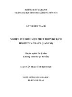 Nghiên cứu điều kiện phát triển du lịch homestay ở sa pa (lào cai) (Tóm tắt  trích đoạn)