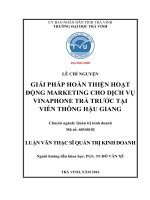 Giải pháp hoàn thiện hoạt động marketing cho dịch vụ vinaphone trả trước tại viễn thông hậu giang (tóm tắt  trích đoạn)