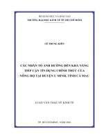 Các nhân tố ảnh hưởng đến khả năng tiếp cận tín dụng chính thức của nông hộ tại huyện u minh tỉnh cà mau 
