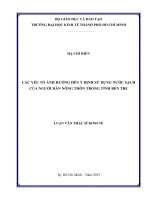 Các yếu tố ảnh hưởng đến ý định sử dụng nước sạch của người dân nông thôn tỉnh bến tre 