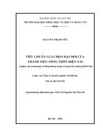 Tiêu chuẩn lựa chọn bạn đời của thanh niên nông thôn hiện nay (nghiên cứu trường hợp xã hồng phong, huyện chương mỹ, thành phố hà nội) (Tóm tắt, trích đoạn)
