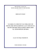 Tác động của niềm tin và sự thỏa mãn với thương hiệu đến dự định mua lại từ nhà bán lẻ trường hợp điện thoại di động thông minh tại thành phố hồ chí minh 