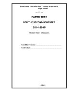 Đề thi học kỳ 2 môn Tiếng Anh lớp 10 Thí điểm Sở GDĐT Bình Phước năm học 2014  2015 