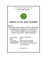 Đánh giá thực trạng sử dụng phân bón và thuốc bảo vệ thực vật trong sản xuất nông nghiệp tại xã nam hải, huyện nam trực, tỉnh nam định 