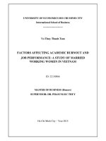Factors affecting academic burnout and job performance, a study of married working women in vietnam 