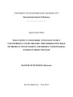 What effect consumers intention to buy counterfeit luxury brands the moderating role of product involvement and product knowledge evidence from vietnam 