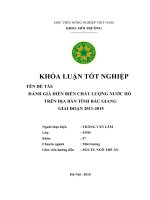 Đánh giá diễn biến chất lượng nước hồ trên địa bàn tỉnh bắc giang giai đoạn 2011 2015 