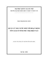 Quản lý nhà nước đối với hoạt động tôn giáo ở tỉnh phú thọ hiện nay (Tóm tắt, trích đoạn)