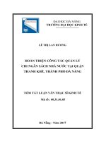 Hoàn thiện công tác quản lý chi ngân sách nhà nước tại quận thanh khê, thành phố đà nẵng 