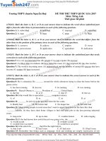 Đề thi thử THPT 2017 môn tiếng Anh có đáp án chi tiết  Trường THPT chuyên Nguyễn Huệ lần 1