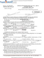 Đề thi thử môn tiếng Anh có đáp án kỳ thi THPT quốc gia 2017  Trường THPT Yên Lạc Vĩnh Phúc