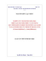 Nghiên Cứu Thành Phần Hóa Học, Thiết Lập Chất Đối Chiếu Và Xây Dựng Quy Trình Kiểm Nghiệm Thành Phần Alcaloid Và Flavonoid Cho Cây Trinh Nữ Hoàng Cung – Crinum Latifolium L., Amaryllidacceae