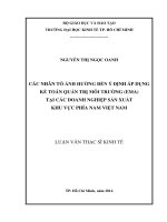 Các nhân tố ảnh hưởng đến ý định áp dụng kế toán quản trị môi trường (EMA) tại các doanh nghiệp sản xuất khu vực phía nam việt nam 