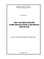Quản lý hoạt động tổ chuyên môn ở trường trung học cơ sở đền lừ, quận hoàng mai, thành phố hà nội 