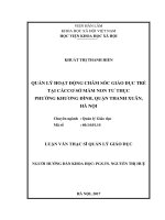 Quản lý hoạt động chăm sóc giáo dục trẻ tại các cơ sở mầm non tư thục phường Khương Đình, quận Thanh Xuân, Hà Nội