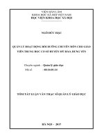 Quản lý hoạt động bồi dưỡng chuyên môn cho giáo viên trung học cơ sở huyện mỹ hào, hưng yên tt 