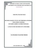 Decision making styles and therir relationship with choice criteria towards fashion clothes purchase a study of ho chi minh city consummers 