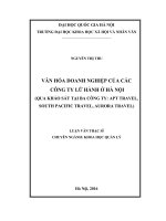 Văn hóa doanh nghiệp của các công ty lữ hành ở hà nội (qua khảo sát tại ba công ty APT travel, south pacific travel, aurora travel) 