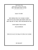 Tiến trình công tác xã hội cá nhân đối với người có HIV AIDS trong tiếp cận điều trị ARV từ thực tiễn thành phố Hà Nội (tóm tắt)