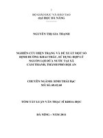 Nghiên cứu hiện trạng và đề xuất một số định hướng khai thác, sử dụng hợp lý nguồn lợi dừa nước tại xã Cẩm Thanh, thành phố Hội An