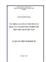 Tác động lan tỏa từ FDI tới xuất khẩu của ngành công nghiệp chế biến chế tạo ở việt nam