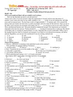 Đề thi học kỳ 1 môn tiếng Anh lớp 12 trường THPT Ngô Gia Tự, Phú Yên năm học 2016  2017 có đáp án 