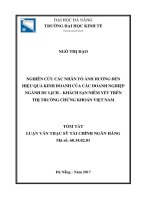 Nghiên cứu các nhân tố ảnh hưởng đến hiệu quả kinh doanh của các doanh nghiệp ngành du lịch   khách sạn niêm yết trên thị trường chứng khoán việt nam 