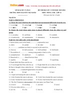 Đề thi học kỳ 1 môn tiếng Anh lớp 12 trường THPT Nguyễn Việt Khái, Cà Mau năm học 2015  2016 