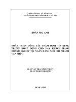 Hoàn thiện công tác thẩm định tín dụng trong hoạt động cho vay khách hàng doanh nghiệp tại SHB – chi nhánh Vạn Phúc
