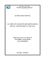 CÁC NHÂN tố ẢNH HƯỞNG đến KHỦNG HOẢNG TIỀN tệ   TRƯỜNG hợp của VIỆT NAM