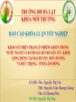 Khảo Sát Hiện Trạng Ô Nhiễm Arsen Trong Nước Ngầm Và Đánh Giá Rủi Ro Lên Sức Khỏe Cộng Đồng Tại Hai Huyện  Đơn Dương Và Đức Trọng - Tỉnh Lâm Đồng