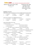 Đề thi giữa học kỳ 2 môn Tiếng Anh lớp 12 trường THPT Nguyễn Trung Trực năm học 2015  2016