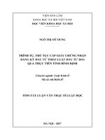 Trình tự, thủ tục cấp giấy chứng nhận đăng ký đầu tư theo luật đầu tư 2014 qua thực tiễn tỉnh bình định (tóm tắt)