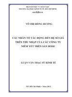 Các nhân tố tác động đến hệ số giá trên thu nhập của các công ty niêm yết trên sàn hose  