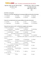 Đề kiểm tra 1 tiết lần 2 học kỳ 2 môn Tiếng Anh lớp 12 trường THPT Nguyễn Trung Trực năm học 2015  2016