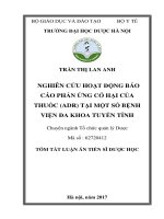 Nghiên cứu hoạt động báo cáo phản ứng có hại của thuốc (ADR) tại một số bệnh viện đa khoa tuyến tỉnh (tt)