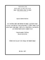 Tư tưởng hồ chí minh về độc lập dân tộc và sự vận dụng vào giáo dục ý thức độc lập dân tộc cho học viên của trường cao đẳng an ninh nhân dân 2 hiện nay (tóm tắt)