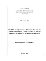 Điều kiện có hiệu lực của hợp hợp đồng mua bán nhà ở hình thành trong tương lai theo pháp luật việt nam từ thực tiễn TP  hồ chí minh 