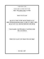 Quản lý nhà nước bằng pháp luật đối với hộ kinh doanh cá thể từ thực tiễn quận gò vấp, thành phố hồ chí minh (tóm tắt) 